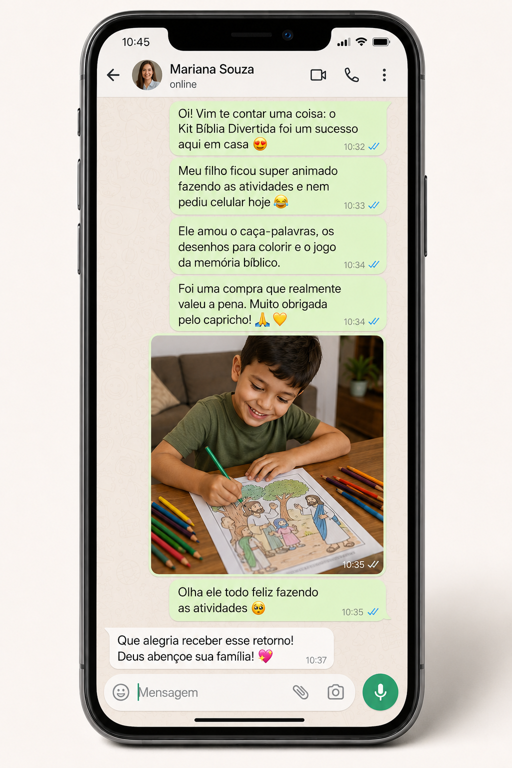 Depoimento de cliente no WhatsApp